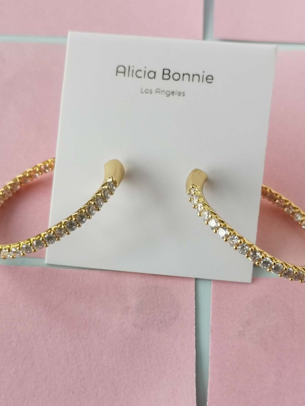 Alicia Bonnie White Crystal Gold Large Hoop Earrings - Twinkle Delight
